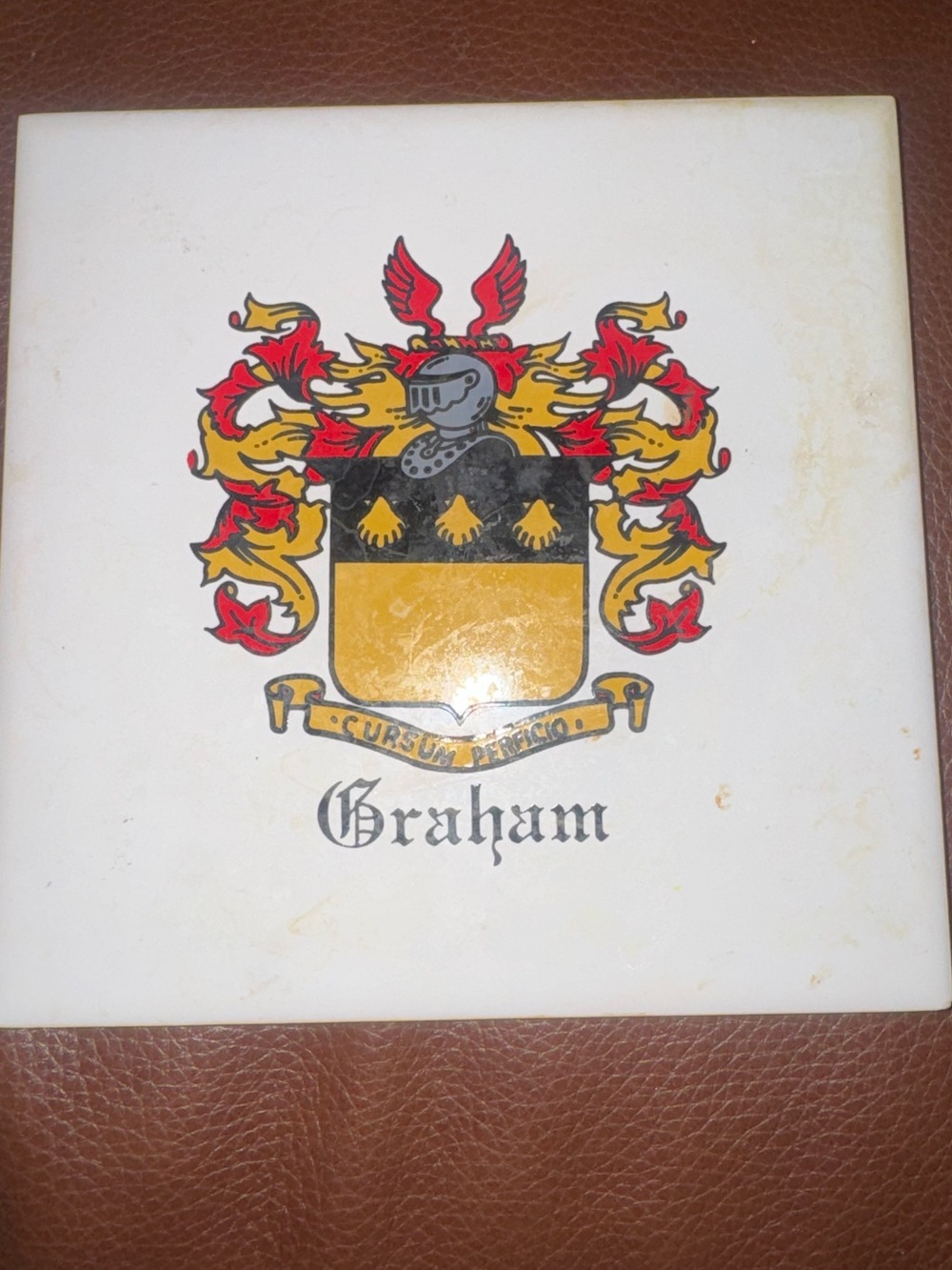 Vintage Graham Family Crest Coat of Arms Ceramic Tile, Genealogy Gift